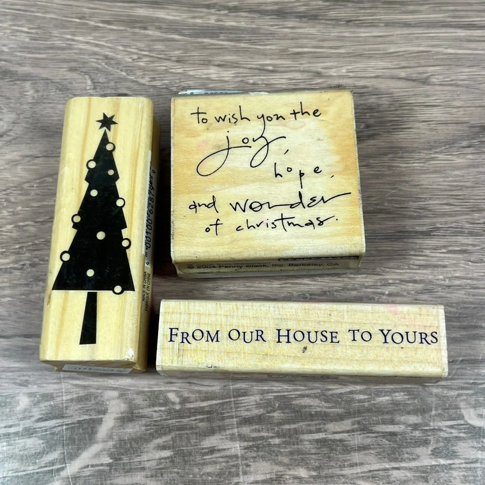 Vintage Stampin Up Christmas Rubber Stamp Lot 25pc Wood Block Holiday Winter